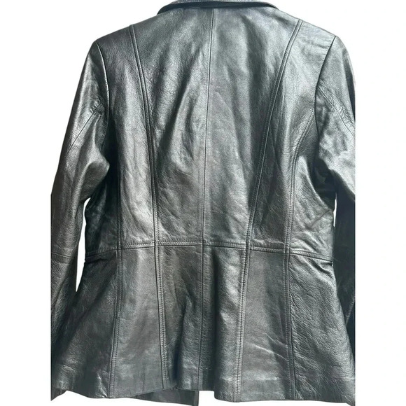 Wilsons Pelle Studio Leather Jacket Women's Size S Black 2 Button Tapered Waist - Picture 3 of 7